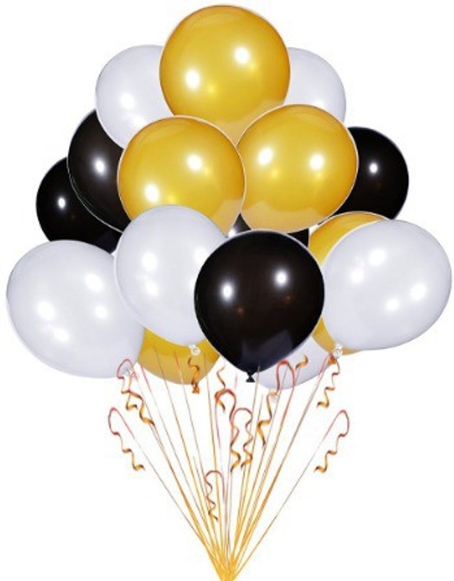 PartyballoonsHK Solid Metallic Golden, White \u0026 Black Birthday,Party, Decoration (Pack of 50) Balloon
